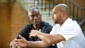 Professor of Biology Herman Eure (left) and Randolph Childress, assistant men's basketball coach